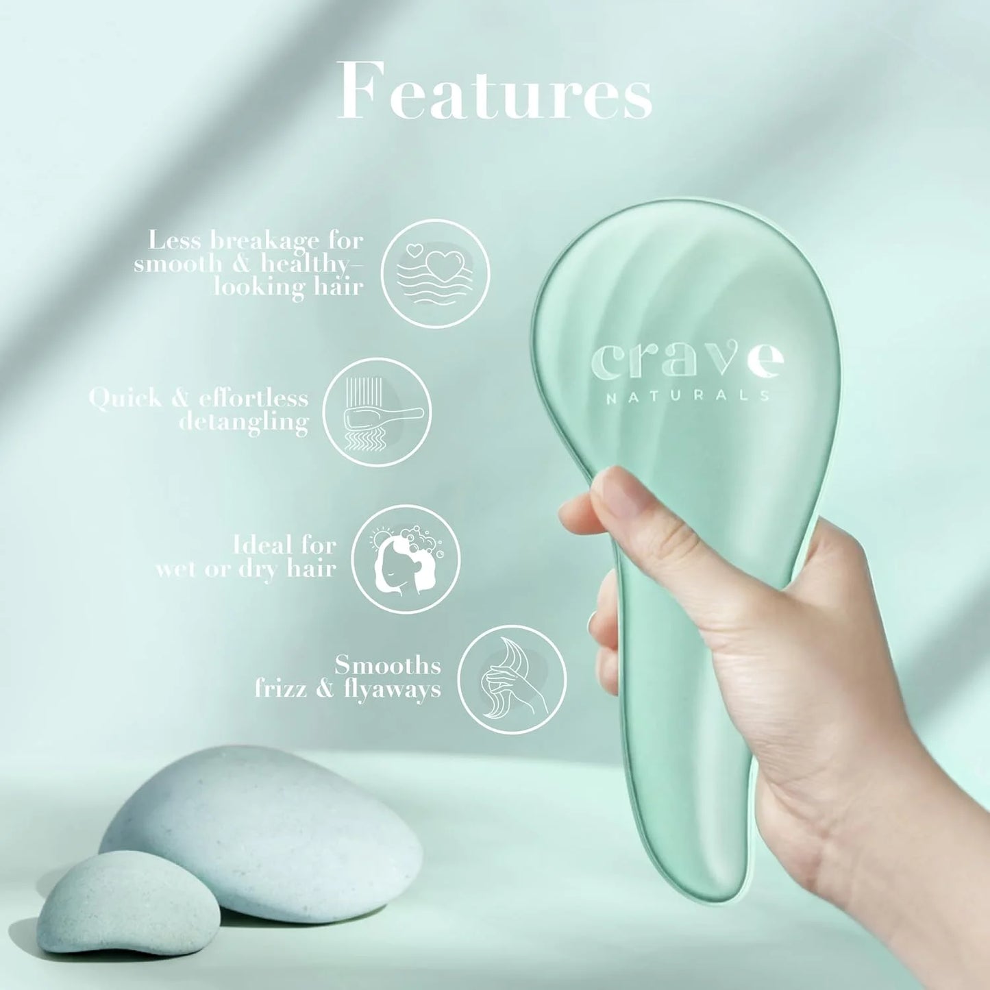Crave Naturals Mini Detangler Hair Brush Turquoise – Glide Thru Hair Detangler Brush for Women, Kids & Toddlers – Gentle Scalp Care, No-Pain Tangle-Free Hairbrush for All Hair Types, Travel Hair Brush
