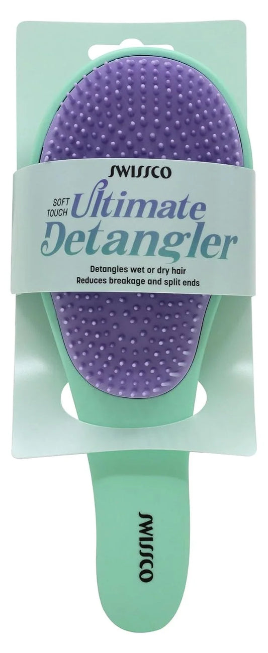 Swissco Soft Touch Ultimate Detangler Colorblock Hair Brush for Natural, Curly, Wet or Dry Hair (Mint Green Purple Colorblock)