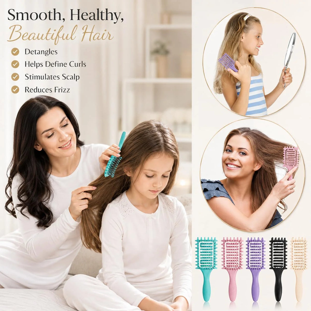 Curl Defining Brush for Curly Hair, Vented Detangling Hair Brush for Wet and Dry Styling, Curved Brush for Shaping and Smoothing Curl Clumps, Lightweight Hair Brush (2Pcs Black)