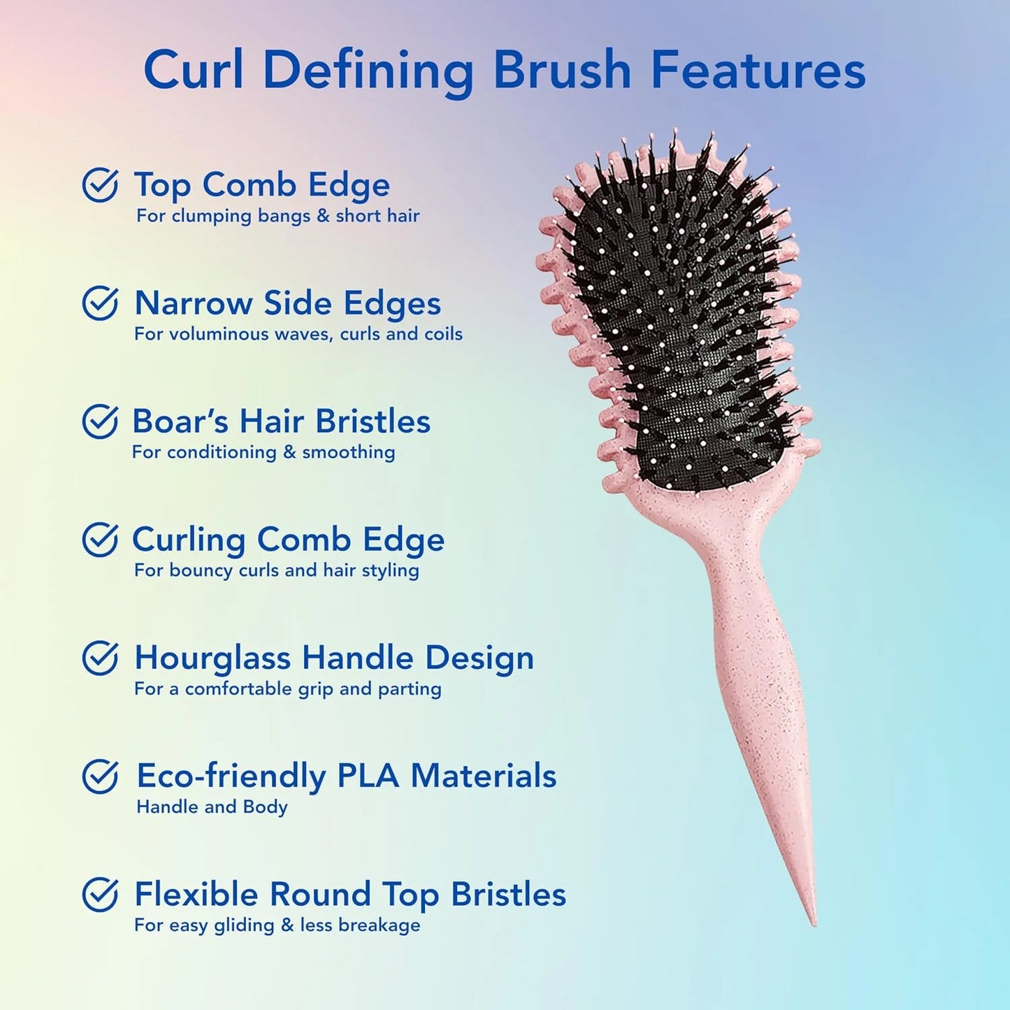 Curl Defining Brush for Curly Hair | Edge Control Round Hairbrush for Blow Out | Boar Bristle Hair Brush for Women and Wave Hairbrush for Men (Pink)