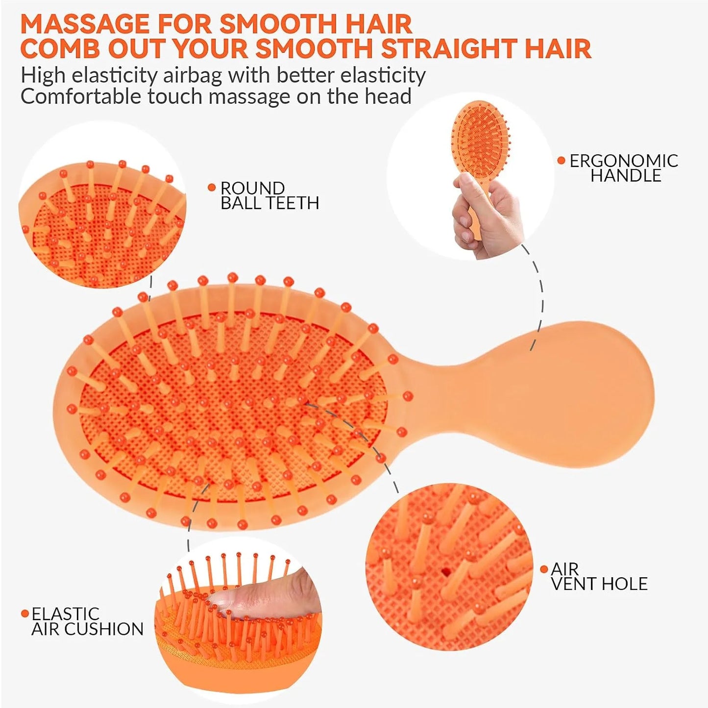 2P Mini Hair Brush,Brush Squirt Detangling Brush,Mini Detangler Brush, No Tangle Ultra-Soft IntelliFlex Bristles,with Ease Knots Without Tears or Breakage (Bright flour)