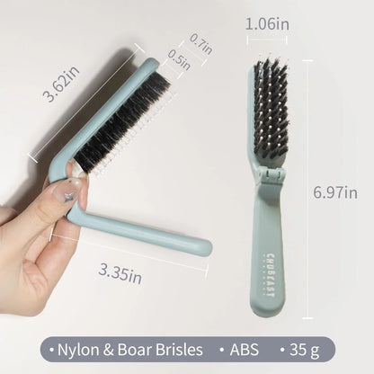 Uffy MiniPop Travel Hair Brush – Mini Folding Boar Bristles for Women, Men & Kids | Kid-Friendly Portable Purse Brush for Wet & Dry Hair, Curly or Straight | Pocket-Size Detangler – Hot Pink