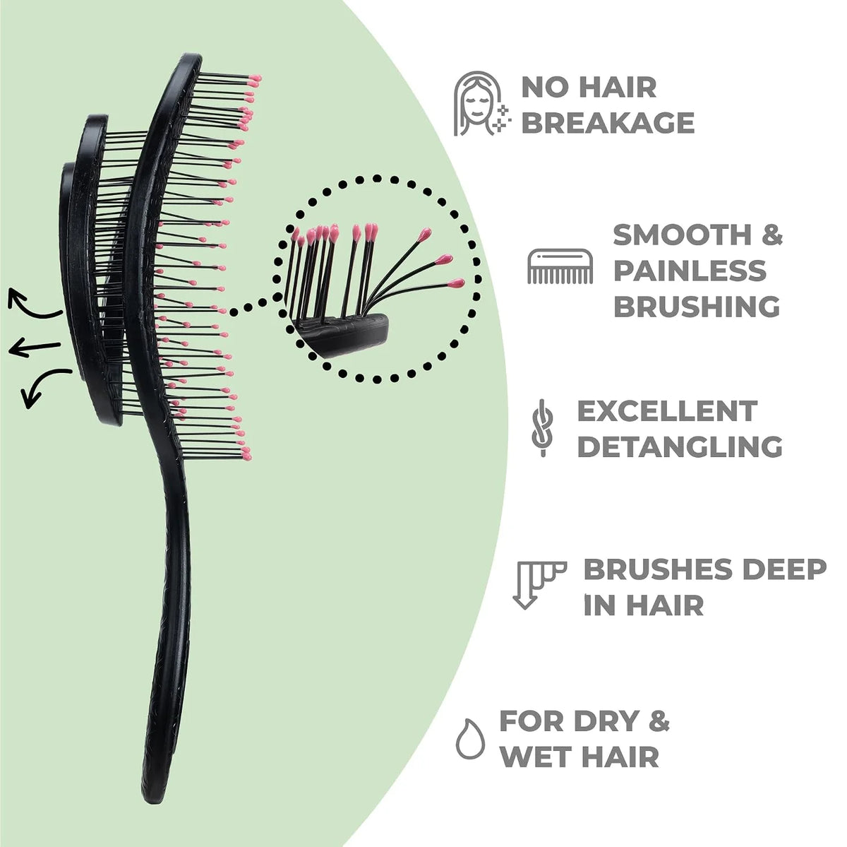 Ninabella Detangler Brush - No Tangle Hair Brush for Women, Fine, Thick and Long Hair - Hairbrush for Wet and Dry Hair, Gentle on the Scalp - Elegant Black