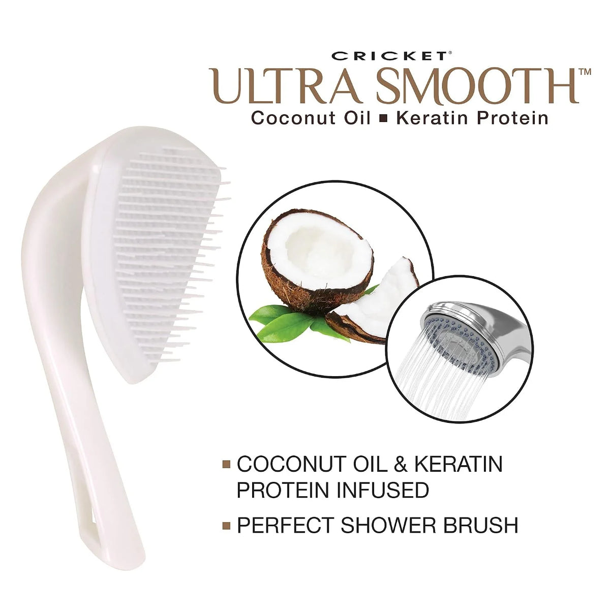 Cricket Ultra Smooth Coconut Conditioning Comb – Infused with Coconut Oil & Keratin for Frizz-Free Shine and Hydration, Ideal for Mid-Length, Thick, and Textured Hair