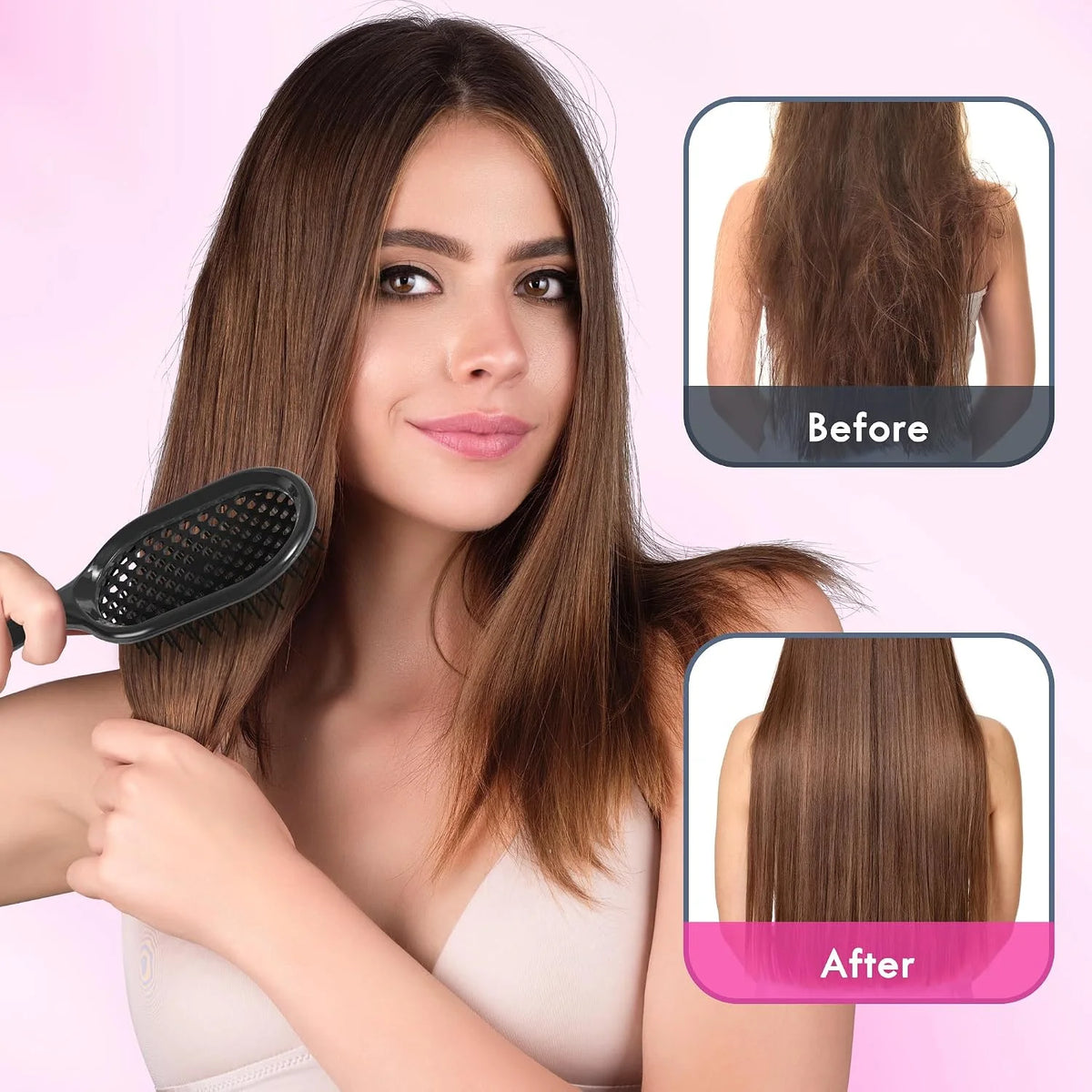 Vented Detangling Hair Brush - 2 Pack Detangler Hairbrush for Effortless Tangle Removal - Ultra-Soft Bristles -For Natural Curly Straight Wet Dry Damaged Hair for Women Men Kids - Black & Blue