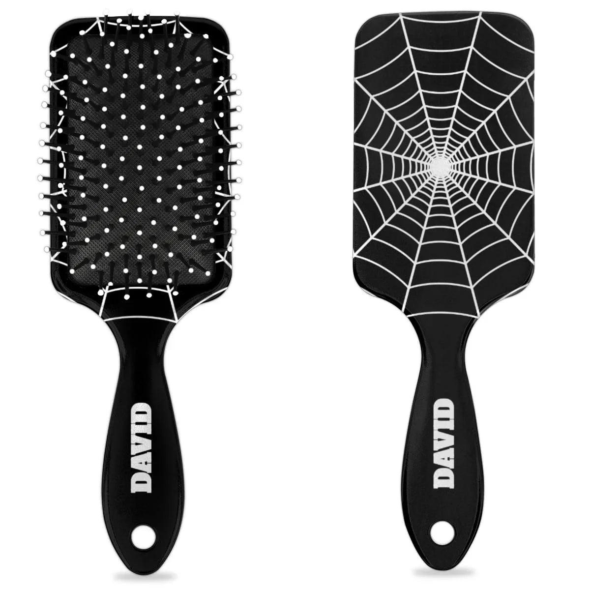Personalized-Kids-Hair-Brush for Boy Girls Custom Gift Detangler Brush Soft Bristle Hair Brushes Travel Hair Brush for All Hair Types Christmas Hallowmas Spider Web Sliver Dot