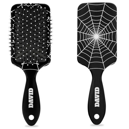 Personalized-Kids-Hair-Brush for Boy Girls Custom Gift Detangler Brush Soft Bristle Hair Brushes Travel Hair Brush for All Hair Types Christmas Hallowmas Spider Web Sliver Dot