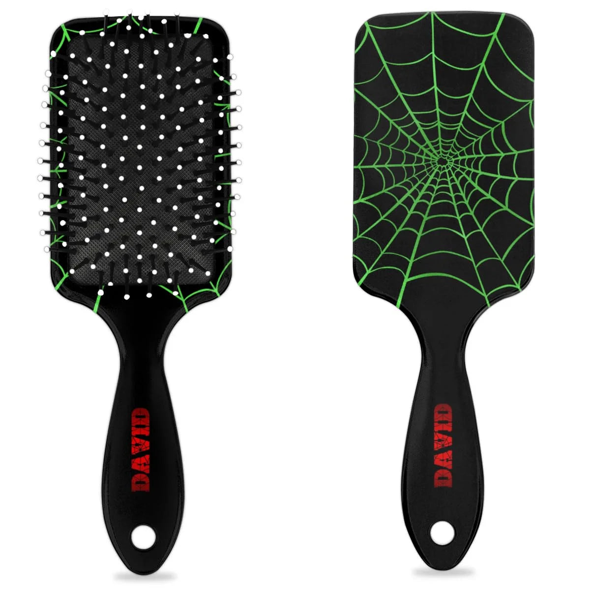 Personalized-Kids-Hair-Brush for Boy Girls Custom Gift Detangler Brush Soft Bristle Hair Brushes Travel Hair Brush for All Hair Types Christmas Hallowmas Spider Web Sliver Dot