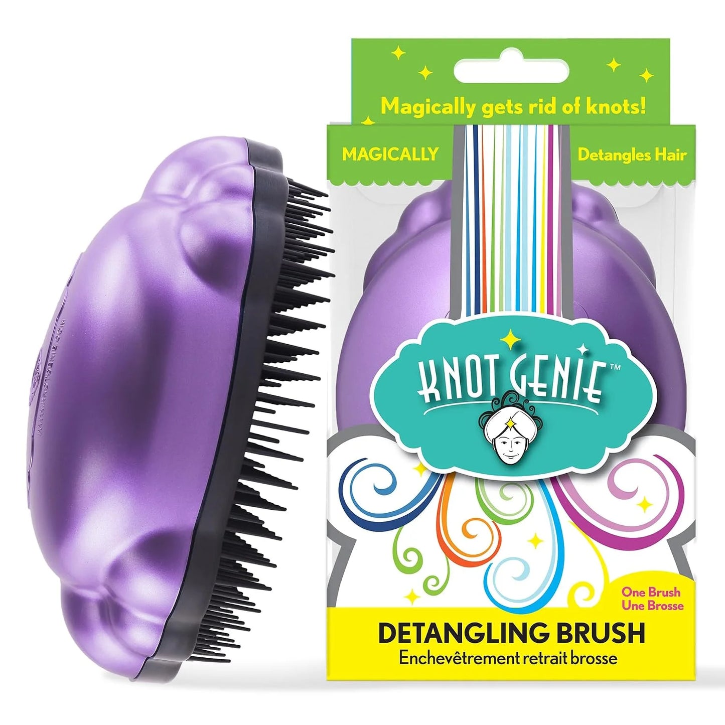 Knot Genie Detangling Hair Brush for Kids (Peaceful Purple) | Original Size | Perfect Detangling Brush for Curly Hair, Gently Separate Tangles, Leaves Hair Smooth and Shiny