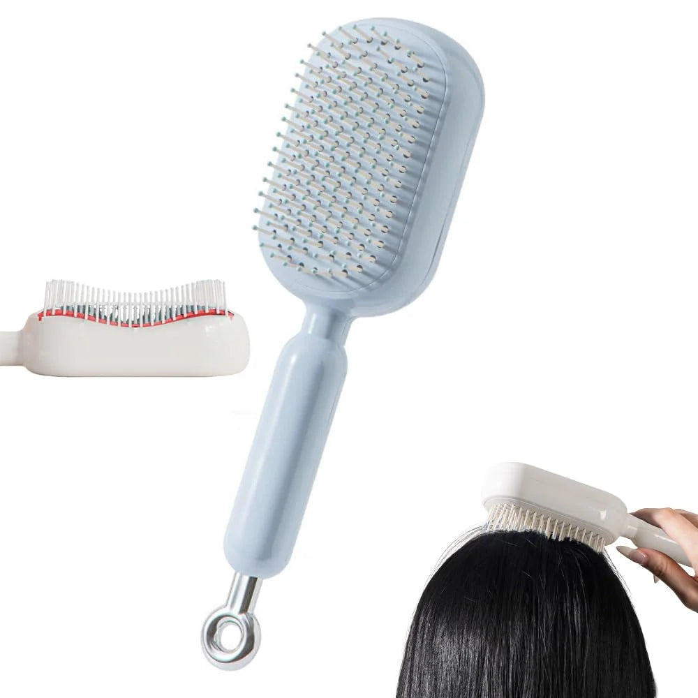 Retractable Cushion Massage Comb, 2026 New Hair Brush With Retractable Bristles Hair Comb Retractable Detangling Self Cleaning Hair Brush for Women (White)
