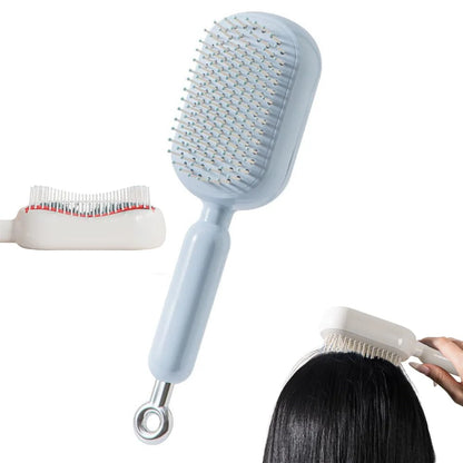 Retractable Cushion Massage Comb, 2026 New Hair Brush With Retractable Bristles Hair Comb Retractable Detangling Self Cleaning Hair Brush for Women (White)