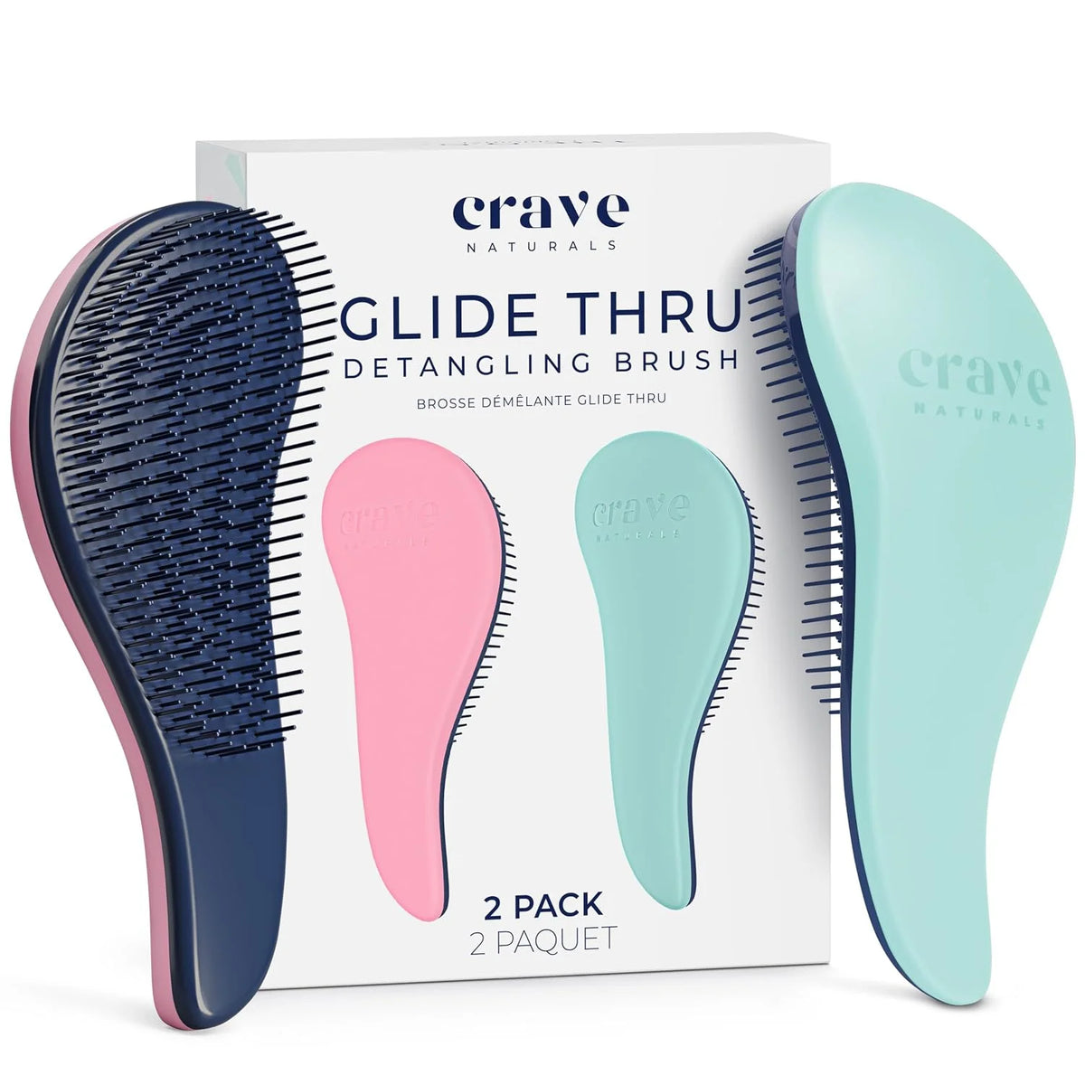 Crave Naturals Glide Thru Hair Brush - Detangler Brush for Curly, Straight, Wet or Dry Hair - Gentle Detangling Brushes for Adults, Kids, Toddlers - Hair Accessories for Women, 7.5x3" - Pink