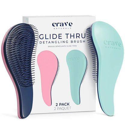 Crave Naturals Glide Thru Hair Brush - Detangler Brush for Curly, Straight, Wet or Dry Hair - Gentle Detangling Brushes for Adults, Kids, Toddlers - Hair Accessories for Women, 7.5x3" - Pink