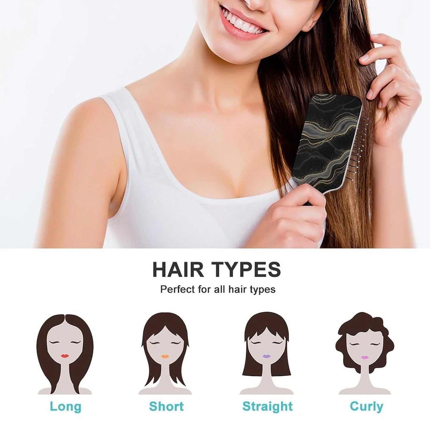 Air-Cushion Comb Black Gold Glitter Cheetah Leopard Print, Smooth Hair Salon Anti-Knotting Fluffy, For Long Thick Curly Hair, 1 Pack