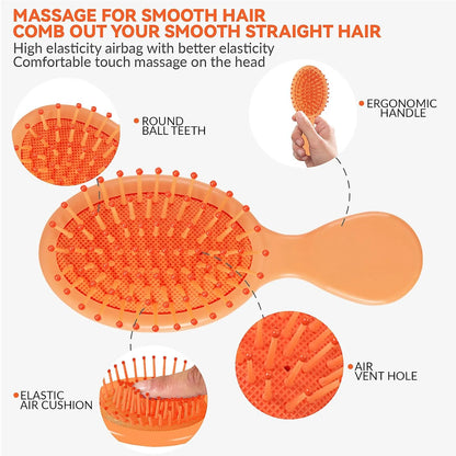 2P Mini Hair Brush,Brush Squirt Detangling Brush,Mini Detangler Brush, No Tangle Ultra-Soft IntelliFlex Bristles,with Ease Knots Without Tears or Breakage (Bright flour)