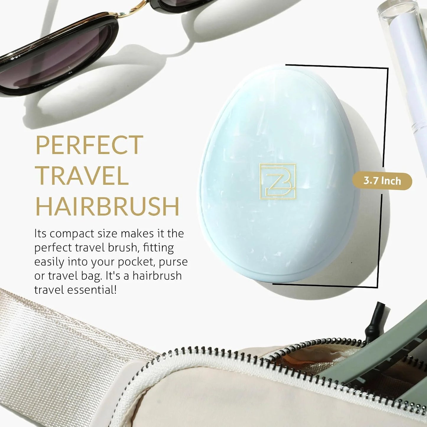 Travel Hairbrush - Mini Hair Detangler for Women Teens Kids - Sensory Scalp Massager - Small Portable Comb - Thick, Curly, Straight, Wet, Dry - Compact Detangler - Purse Essentials