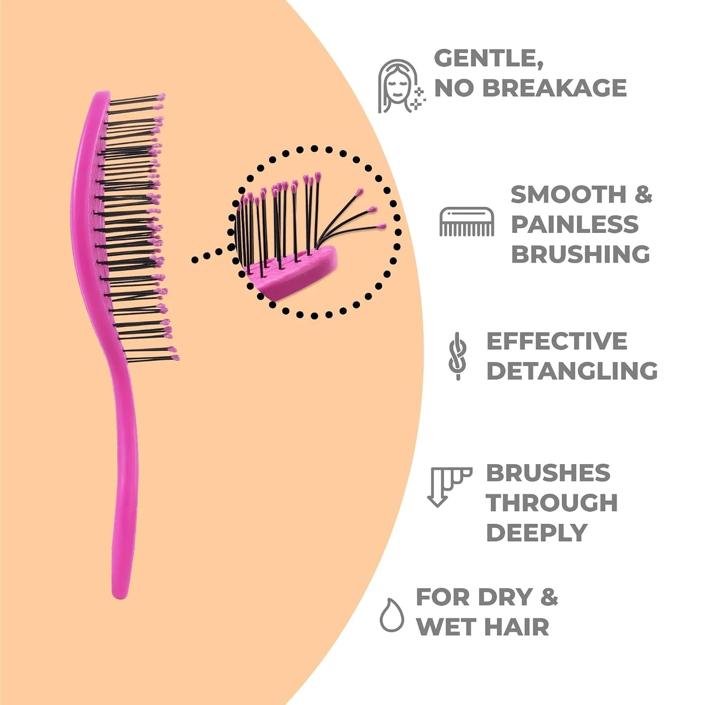 Ninabella Detangler Brush - No Tangle Hair Brush for Women, Fine, Thick and Long Hair - Hairbrush for Wet and Dry Hair, Gentle on the Scalp - Elegant Black