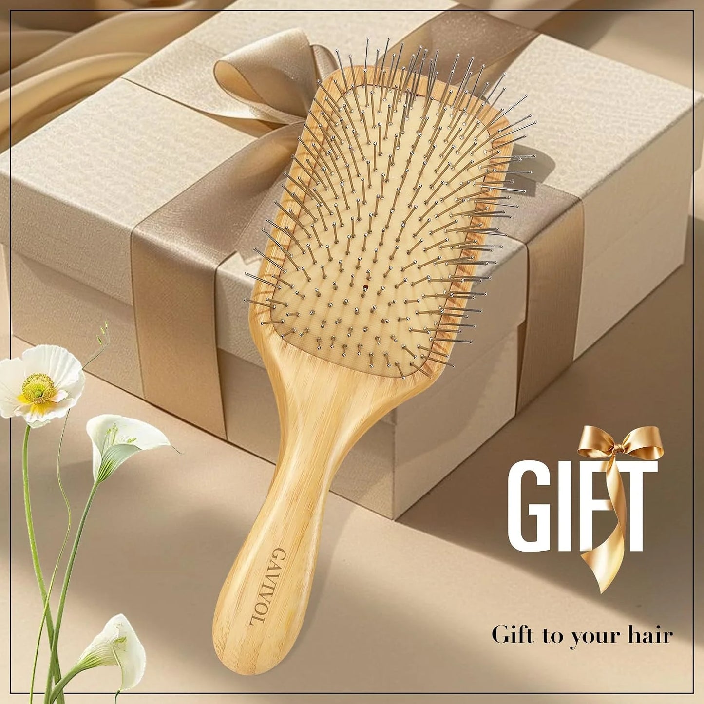 Bamboo Hair Brush for Men & Women – Natural Scalp Massager with Steel Bristles, Promotes Hair Growth, Anti-Static & Travel-Friendly, Wet Brush & Detangler (Kids/Adults)